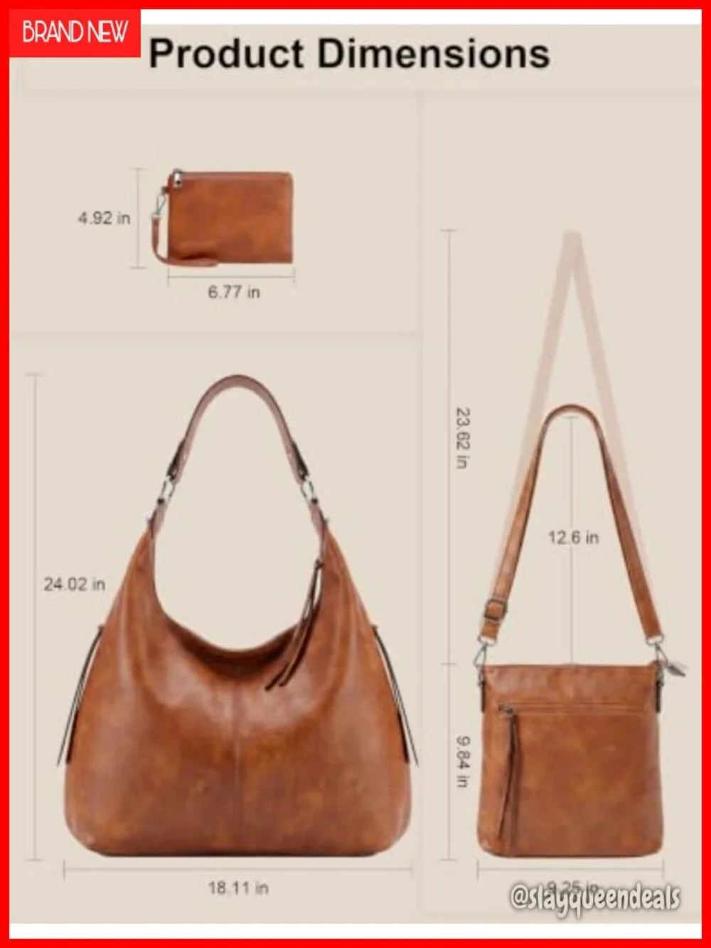 3-in-1 PU Leather Hobo Bag Set with Crossbody, Shoulder Bag & Wallet, Large